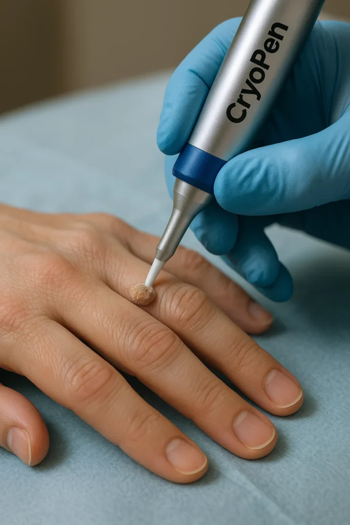 example of cryopen wart removal Newmarket treatment on a persons finger