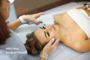 Woman having Hi-Fu to reduce wrinkles Newmarket.
